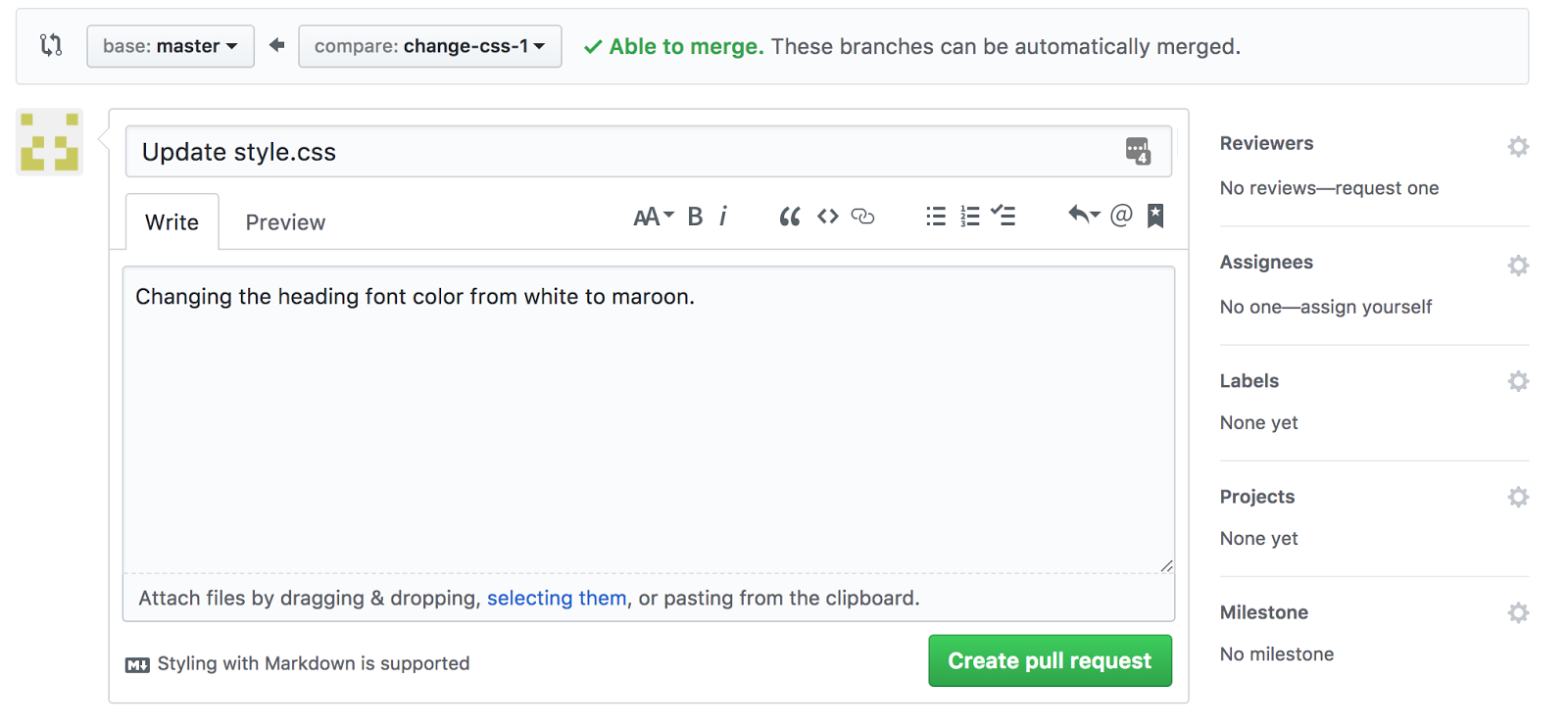Creating a pull request